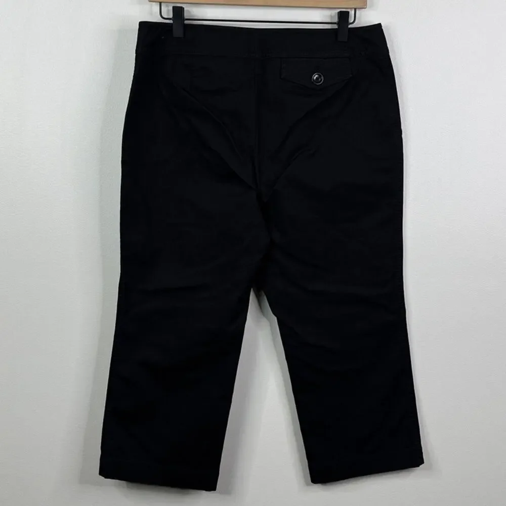 Ann Taylor Petite Black Sailor Button Capri Pants 10P Cropped Nautical Office